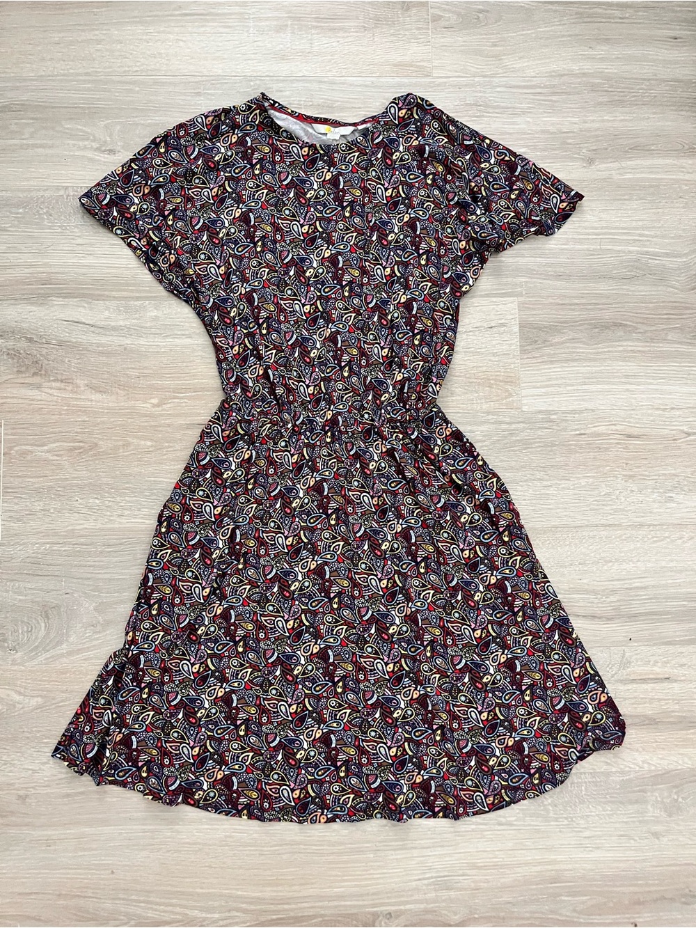 Boden Women’s Mulitcolor Paisley Pattern Short Sleeves Dress Elastic Waist 6